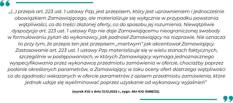 Wyjaśnienia treści oferty orzecznictwo